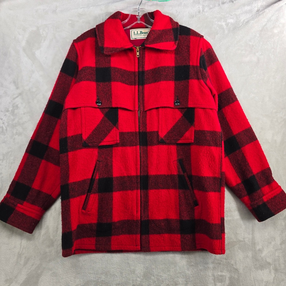 Vintage LL Bean Red Black Buffalo Plaid Johnson Cruiser Jacket Men's Medium* USA